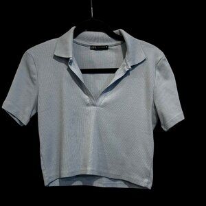 Zara Baby Blue Cropped Baby Tee, Size Medium